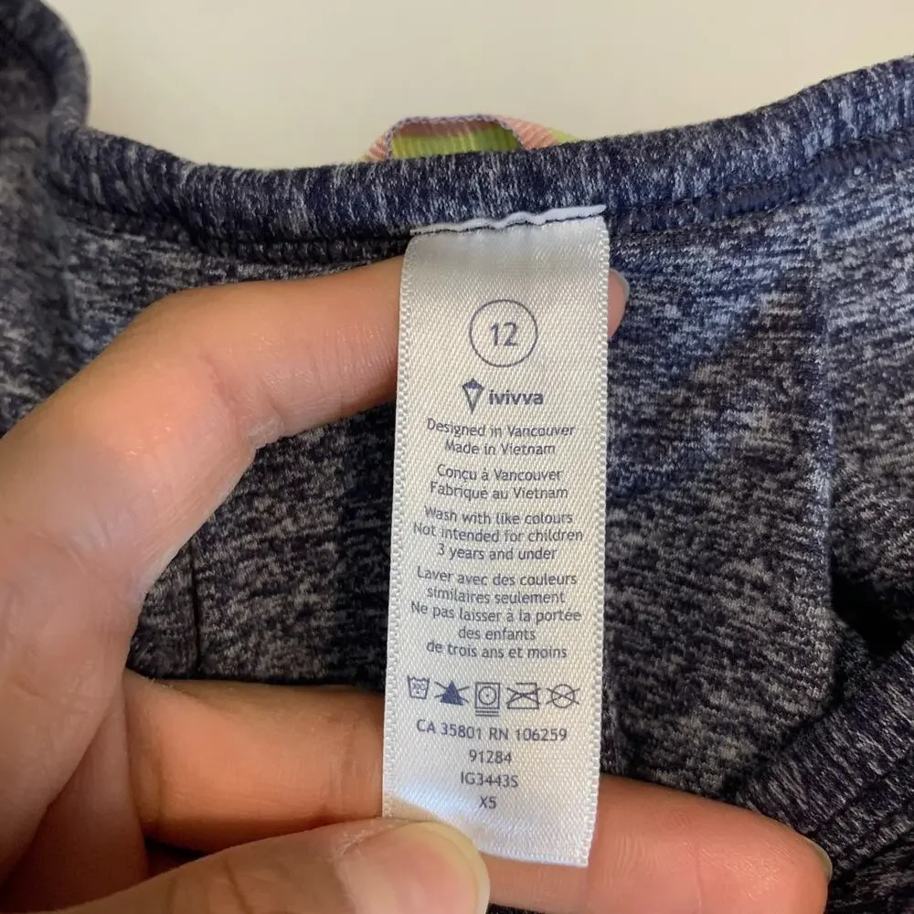 Lululemon Ivivva Top Girls Youth 12 Navy Long Sleeve Performance Thumbholes